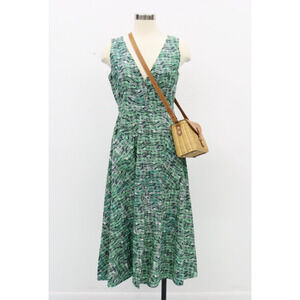 Saloni 100% Cotton Green Tropical Leaf Print Summer Dress Size 10 EUC